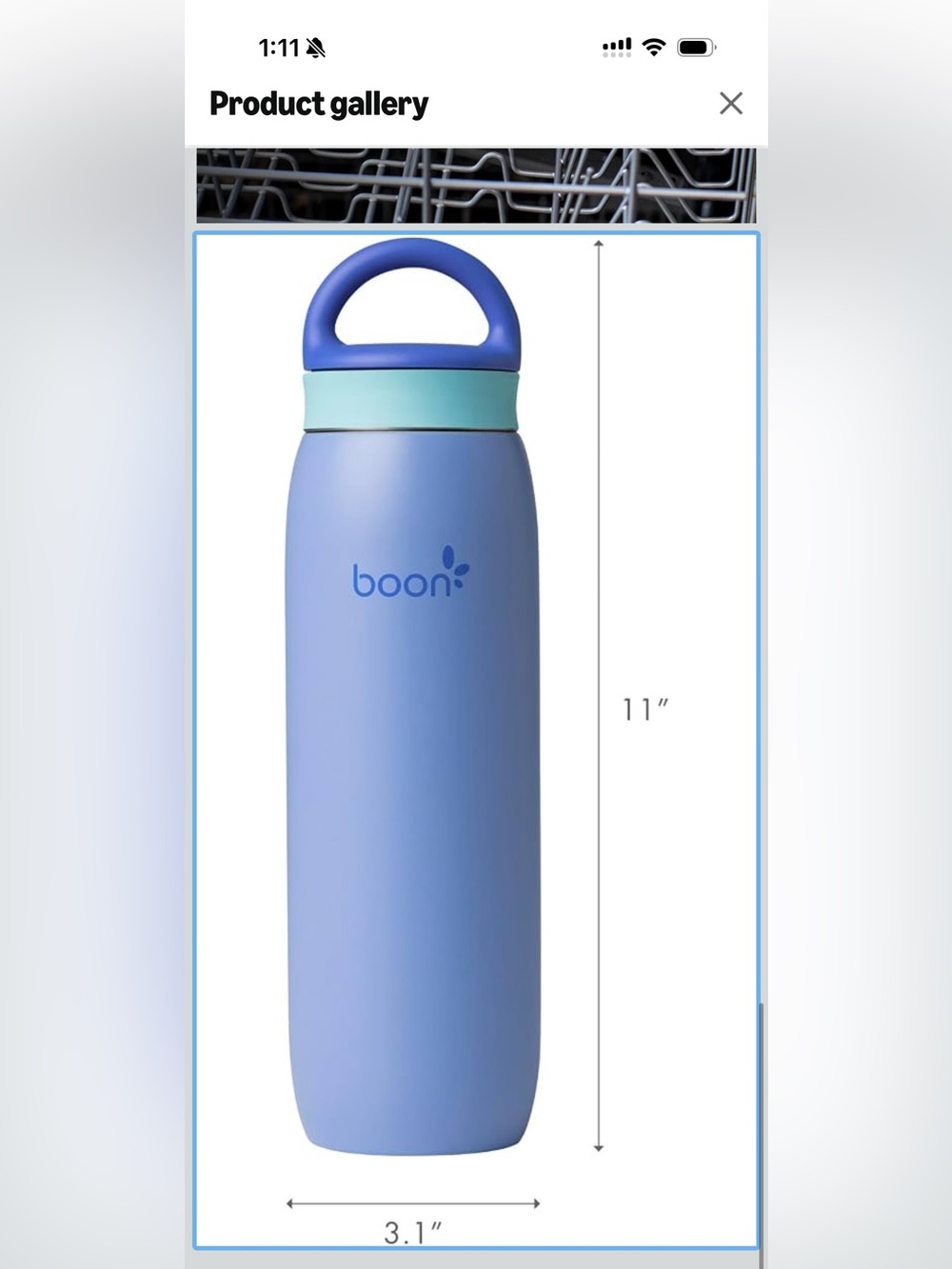 Boon Blue Insulated Travel Bottle with Carry Loop for breastmilk or formula